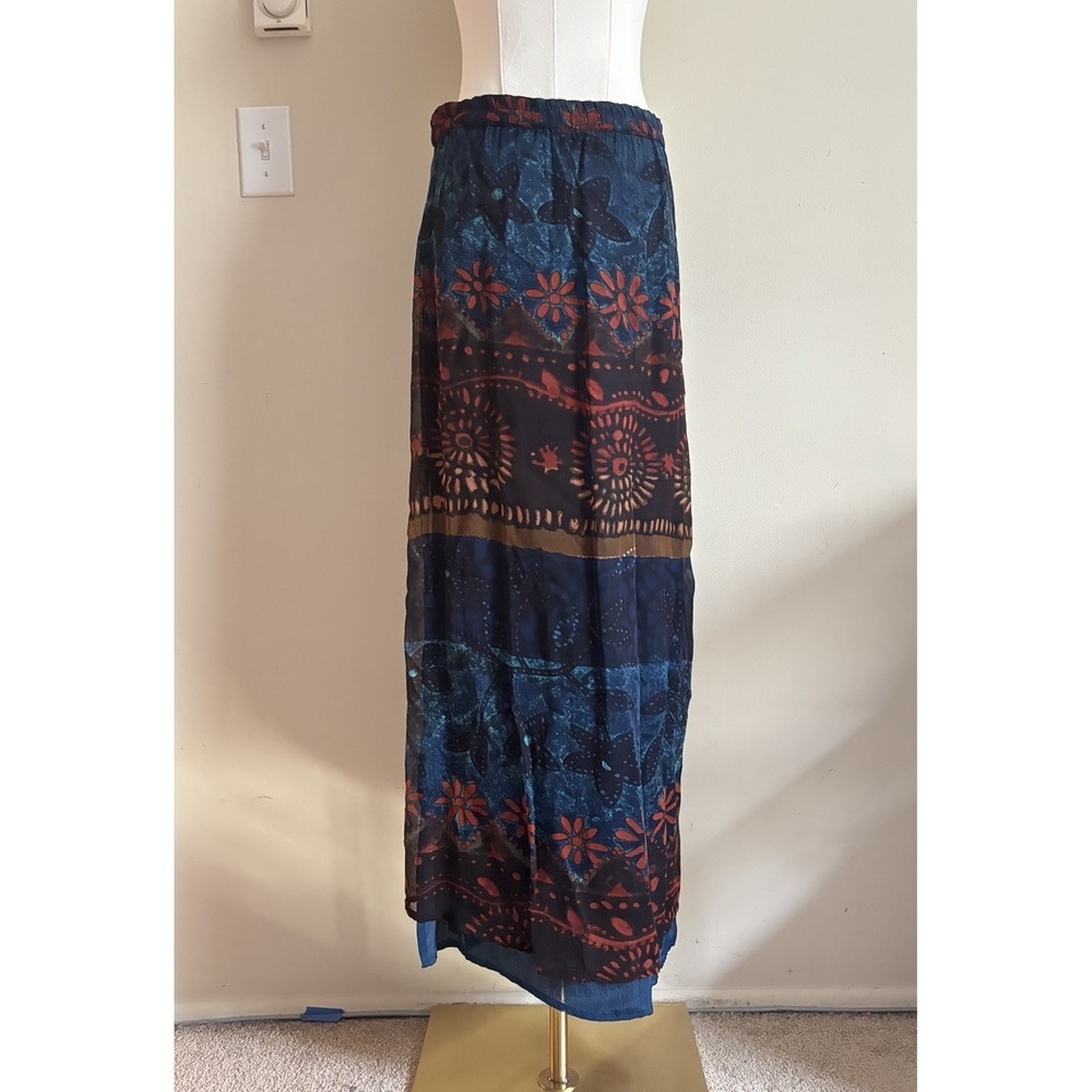 Vintage Y2K PHOOL Maxi Skirt Medium Bohemian Hippie Indie Grunge Blue Red Floral